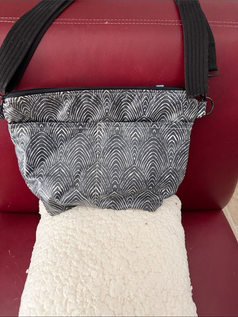 Black & White Printed Crossbody Bag with Adjustable Strap
